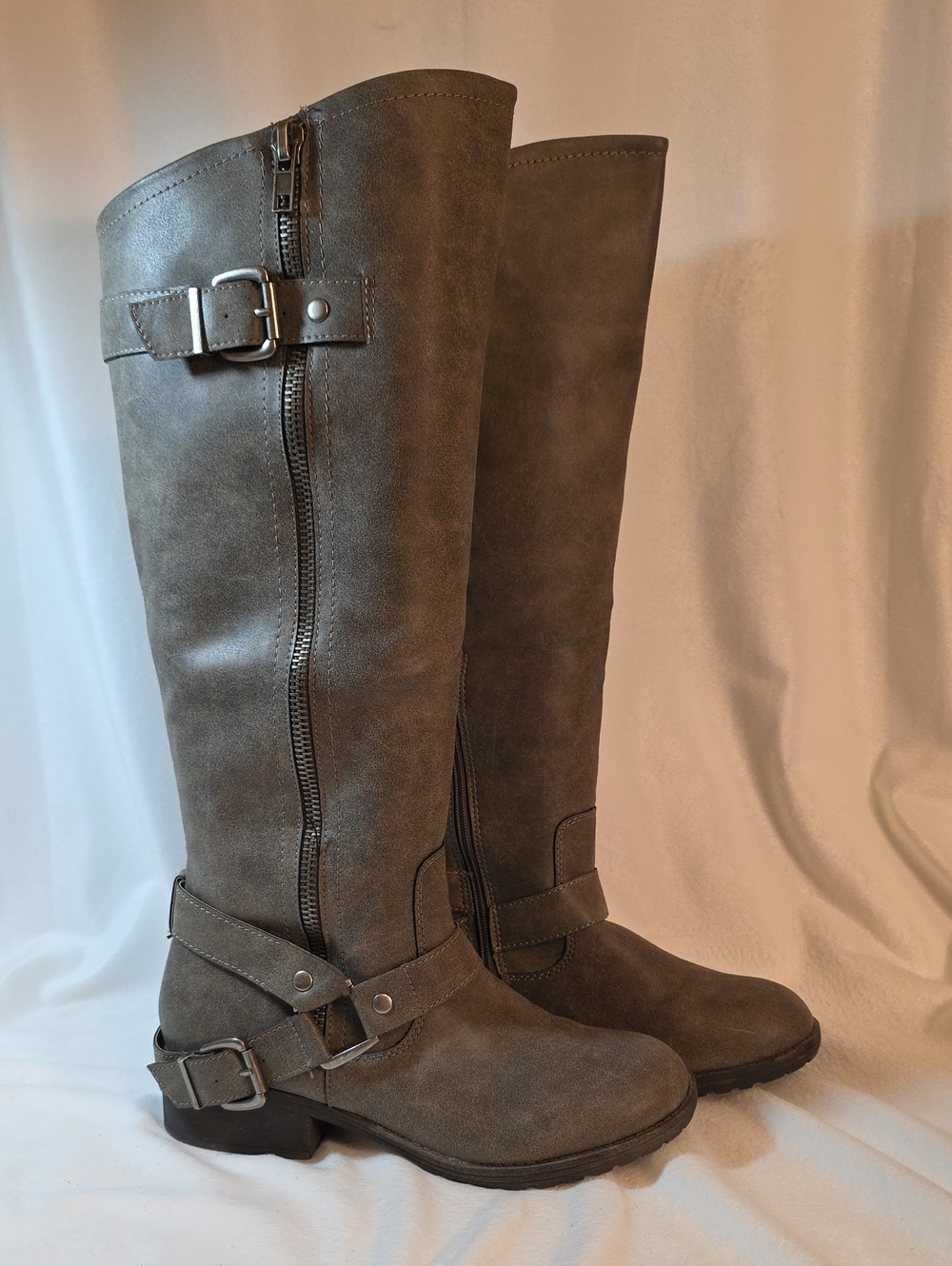 Madden Girl Women's "Stone Paris" Gray Mobb Riding Boots